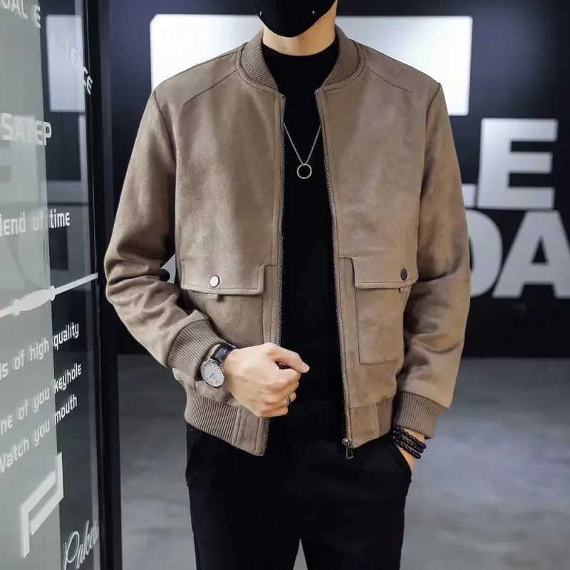 Mens Bomber Suede Leather Jackets Baseball Winter Sales of Slim Fit Male Cargo Coats Solid Color Harajuku New Fashion Clothing X250822