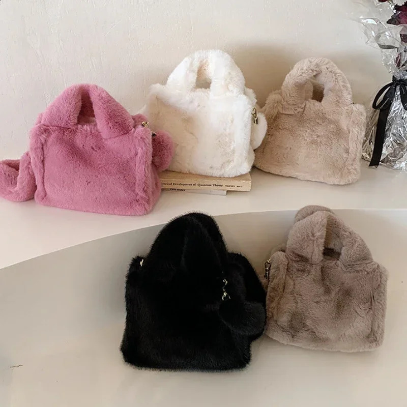Faux Fur Womens Shoulder Bag Solid Color Soft Plush Ladies Crossbody Bags Simple Fluffy Tote Female Furry Handbags Purse 250818