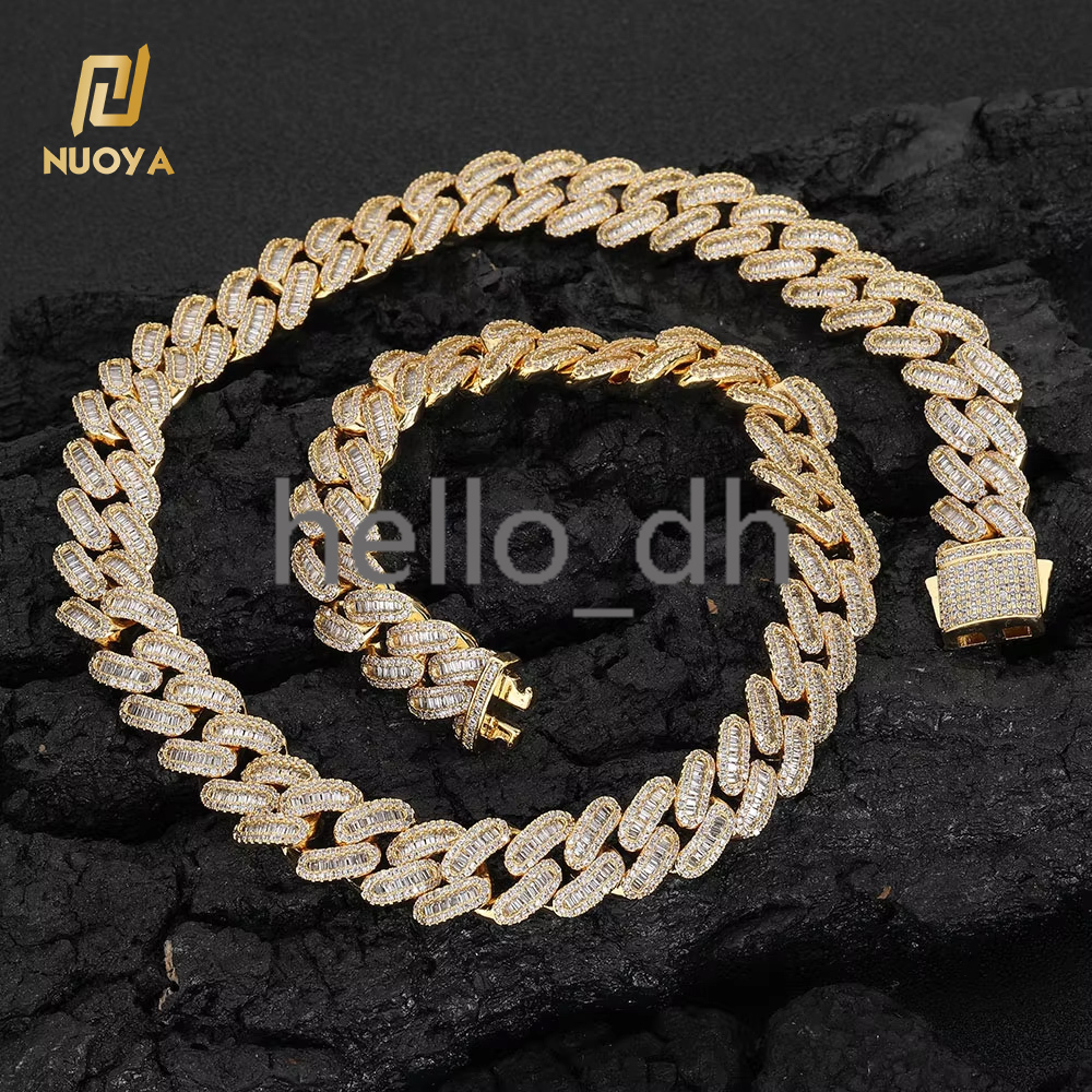 Hip Hop Jewelry Lab Grown Diamond Cuban Link Iced Out Baguette Diamond Cuban Link Chain Necklace for Women