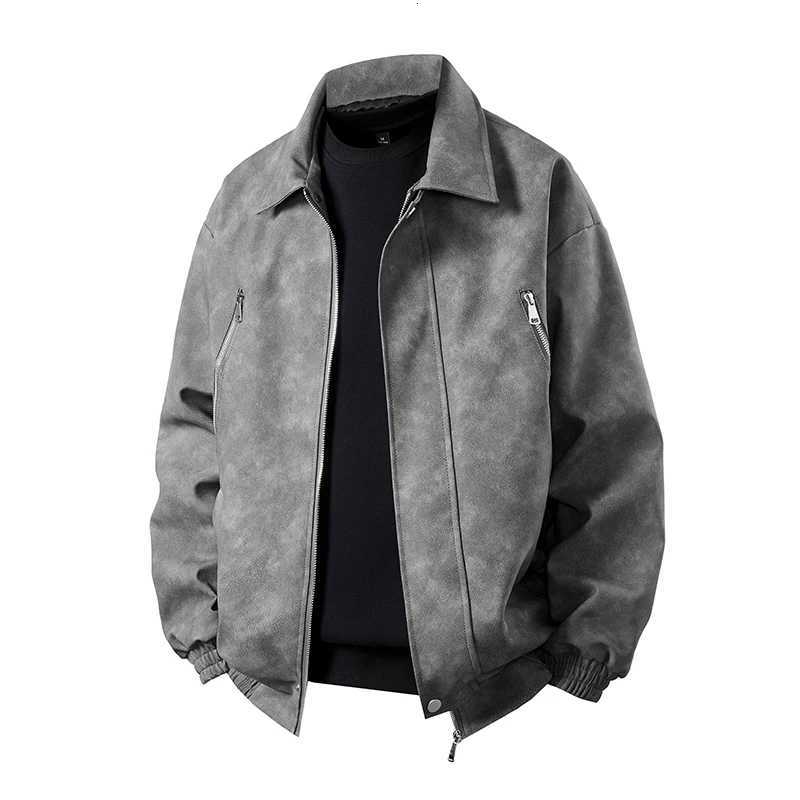Spring Autumn Vintage Mens Faux Leather Jacket Turn-down Collar Solid Casual Motorcycle Cargo Coat Outerwear X250822