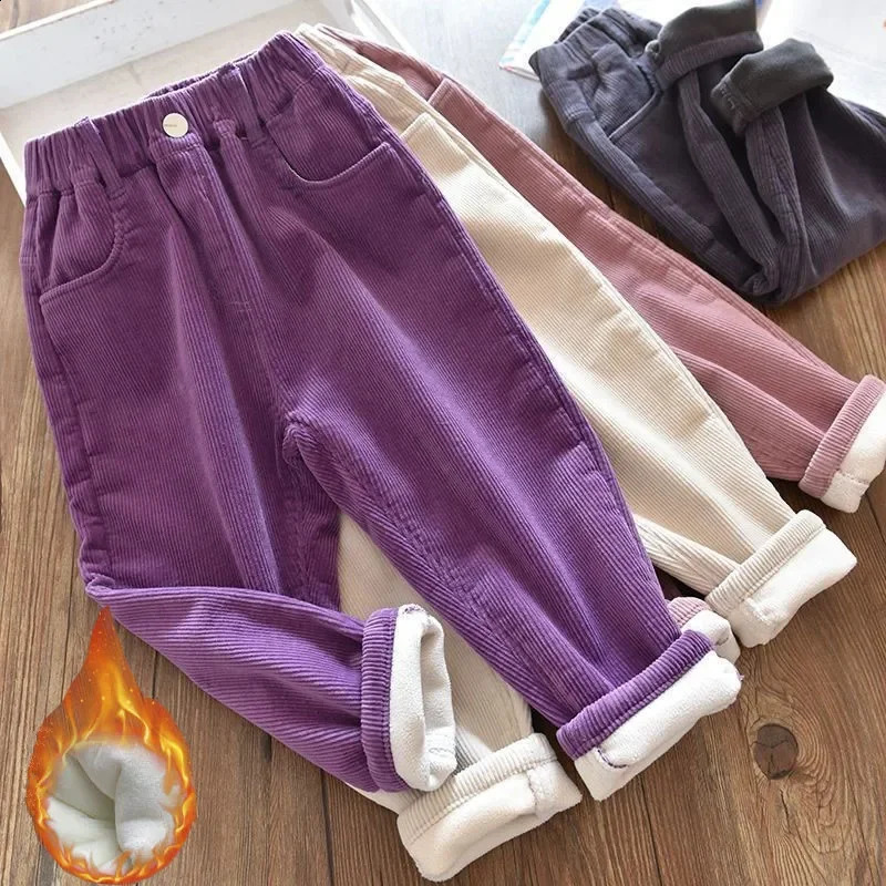 Kids Warm Pants Boy Girls Autumn Winter Corduroy Thick Outer Wear Sports Trousers 1-9Y Children Clothes Casual High Waist Pants250821