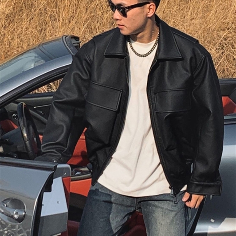 Mauroicardi Spring Cool Handsome Oversized Short Matte Black Pu Leather jacket Men Zipper Pockets Loose er Clothes250821