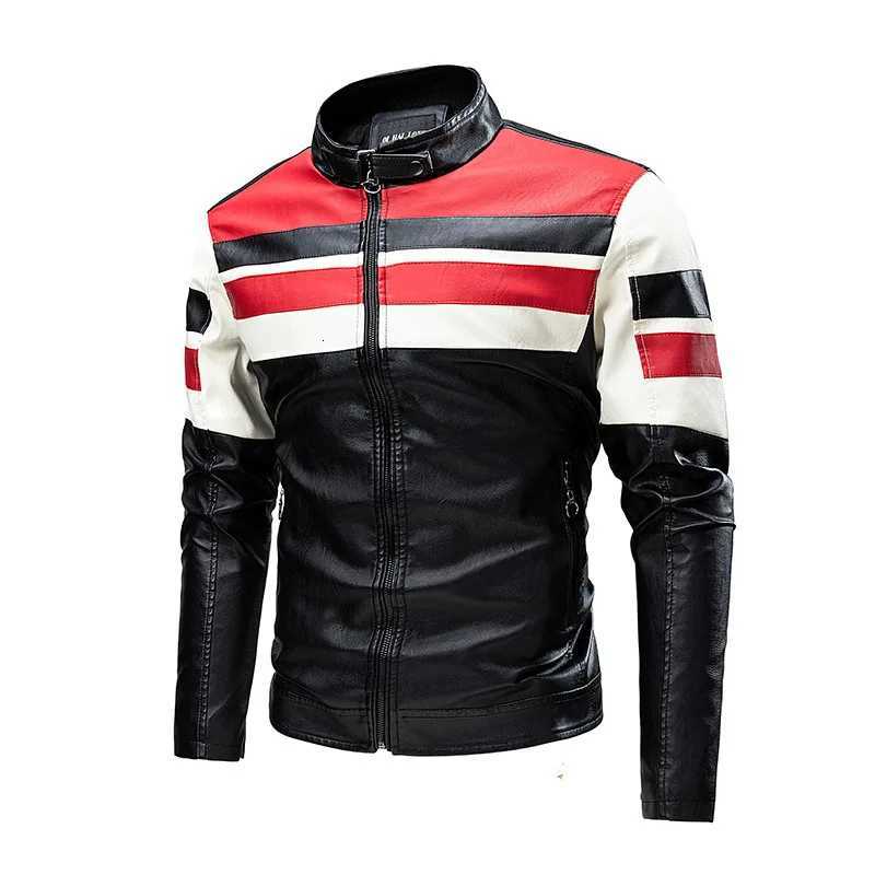 Spring Autumn Mens Fashion Casual Motorcycle Patchwork Leather Jacket Retro Color Matching Stand Collar PU Leather Jacket X250822