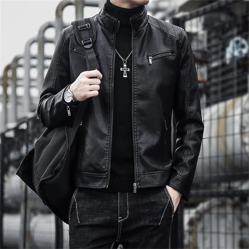 Men Leather Suit Jacket Men Slim Fit Short Coat Men Fashion Leather jacket Streetwear Casual Blazer Jackets Male Outerwear250821ww