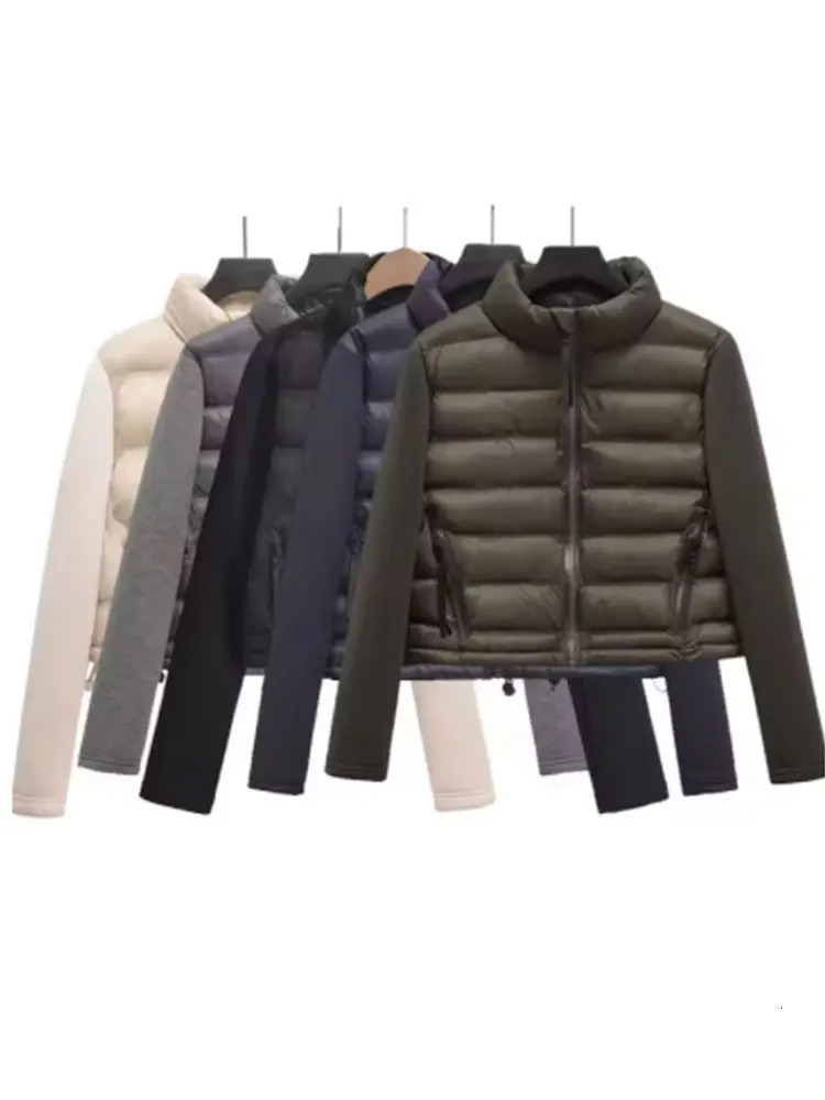 Olive Green Y2K Patchwork Puffer Jacket, Women's Quilted Hooded Coat with Asymmetric Length, Vintage Cotton-Acetate Blend for Autumn