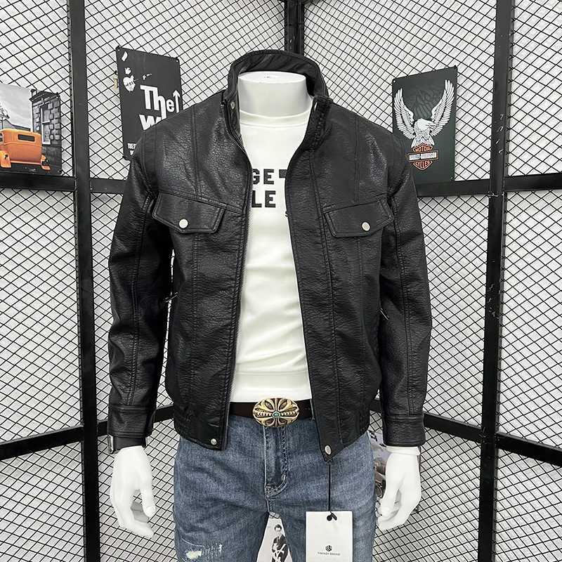Veste en cuir PU à hommes coupés pour les hommes en hiver automobile style moteur de mode manteau de fourrure marron