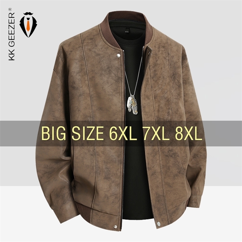 Veste en cuir Men Men de suède Spring Windbreaker surdimensionné 6xl 7xl 8xl Plus taille Street Moto Automne Autofroping Softshell250821