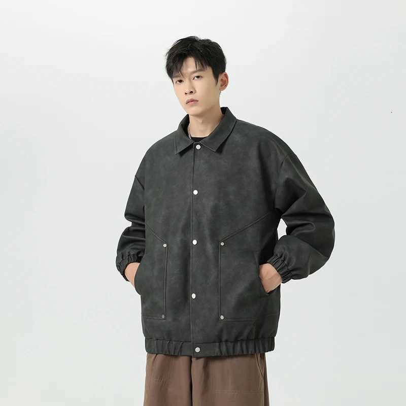 Autumn and Winter Korean Version Collar Trendy Youth Casual Leather Coat Mens Fashion Versatile Loose PU Windproof Jacket X250822
