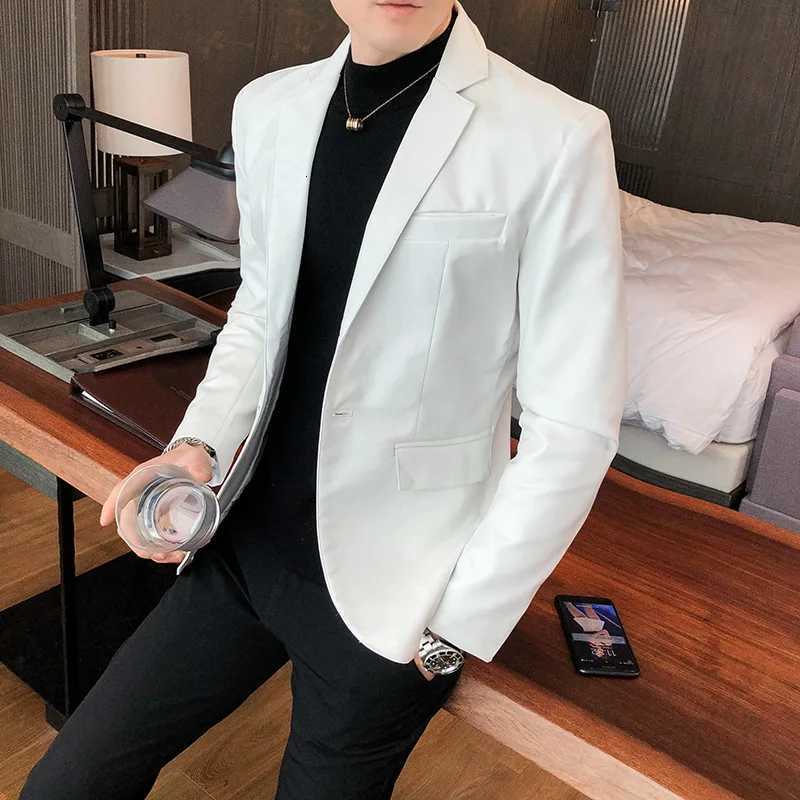 Hommes décontractés noir blanc costume veste en cuir / hommes couleurs de couleur combattante combinaison pu collier de jobes moteur mode / nouve