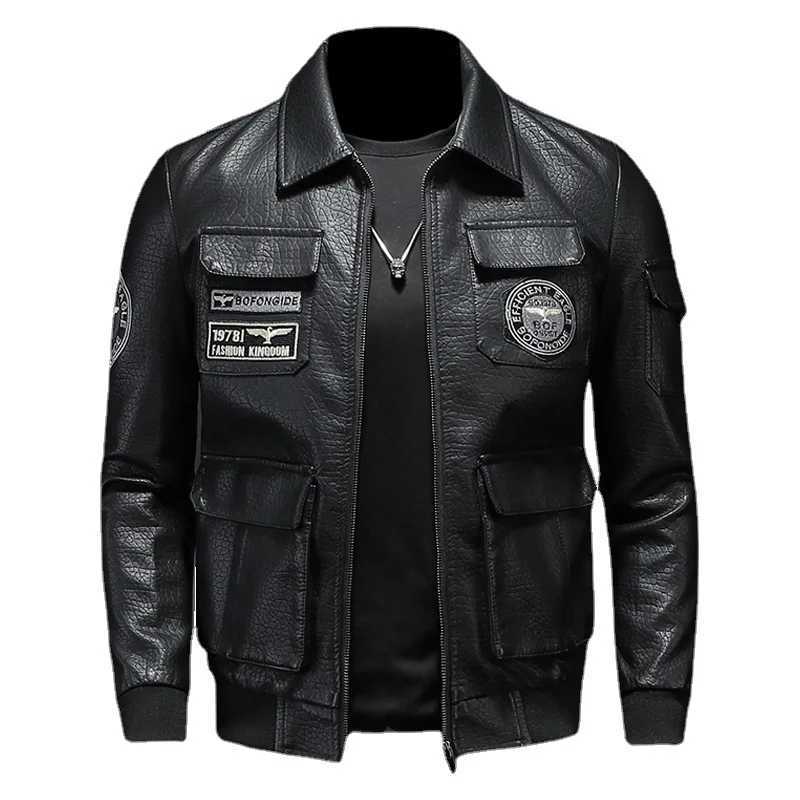 2024 New Mens Leather Coat Pilot Motorcycle Leather Coat Regular Thickened Large Leather Coats Embroidered Pocket Men Jacket X250822