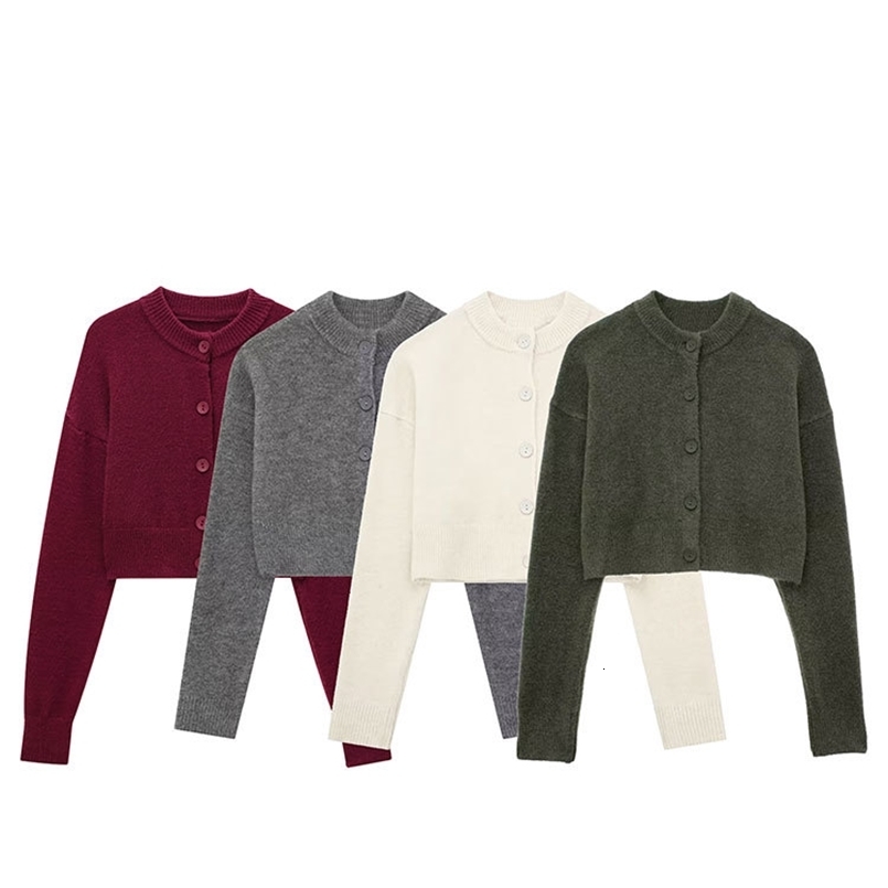 TRAFZA Women Cropped Knit Cardigan Sweater Single Breasted Long Sleeve O Neck Coat Elegant Solid Outerwear Female Chic Top250821