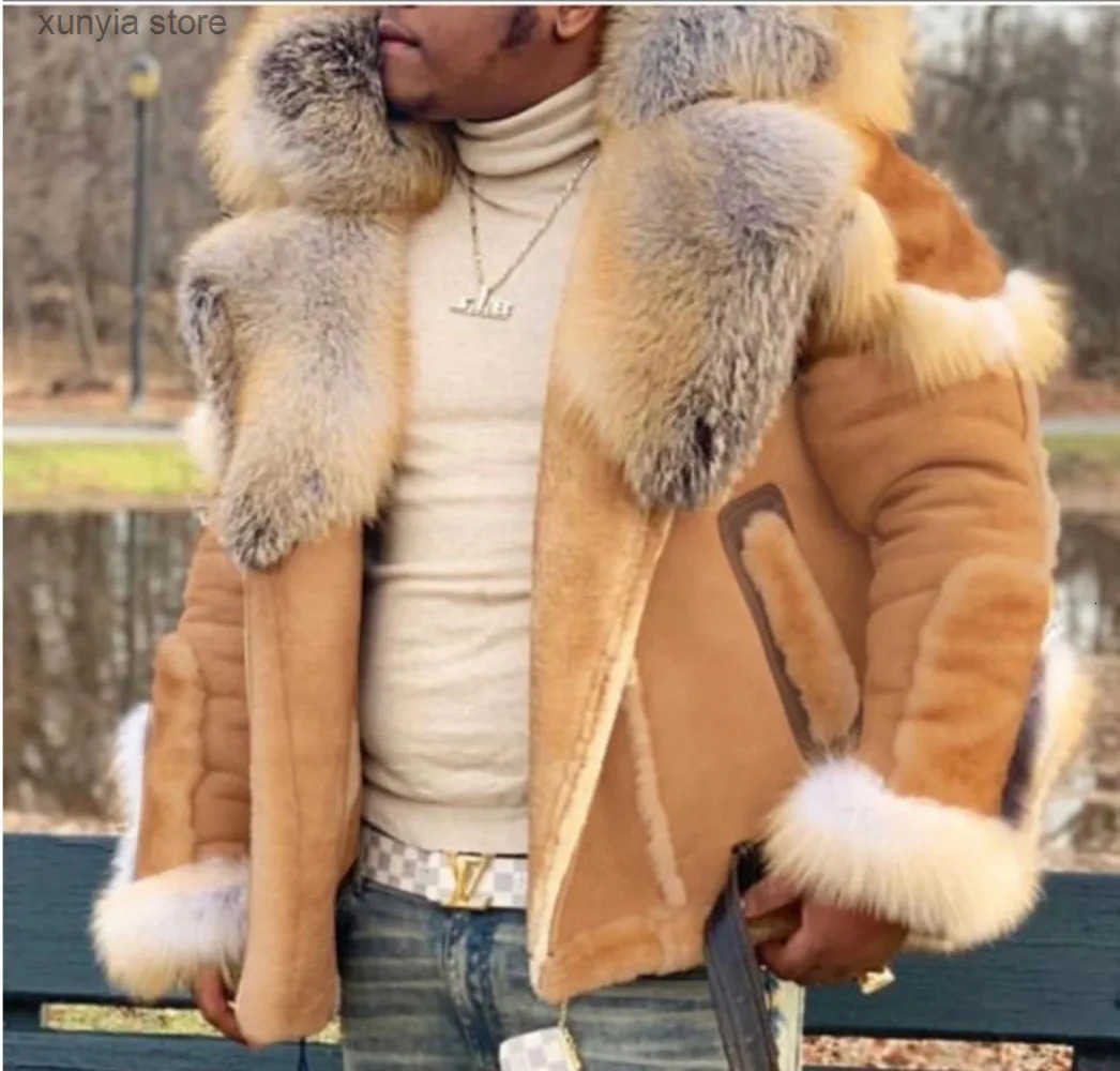 Plush artificial leather winter coat mens clothing big fur collar long slved jacket thick warm winter fur coat jacket 5XL 4XL 241111 S250822ZE9E