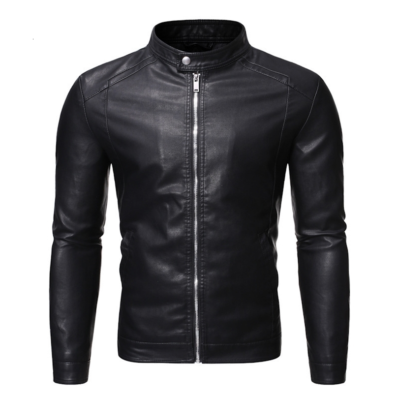 Hommes debout à collier debout veste en cuir automne surdimension