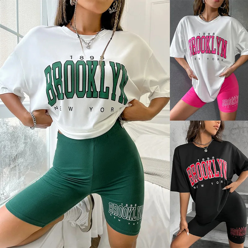Europe and the United States Can Wear a Casual Suit WOMENS Pajamas Loose T-shirt Tight Shorts Slim Shorts Top250821