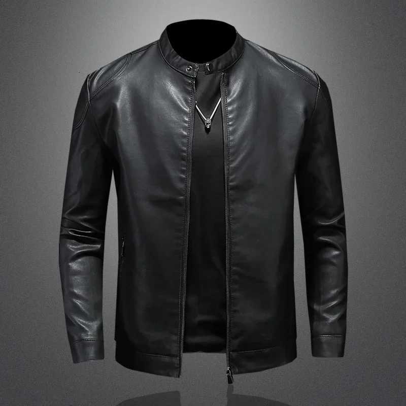 Design for Autumn Winter Mens Faux Leather Motorcycle Jacket Men Faux Leather Jacket with Stand Collar Lining Windproof X250822