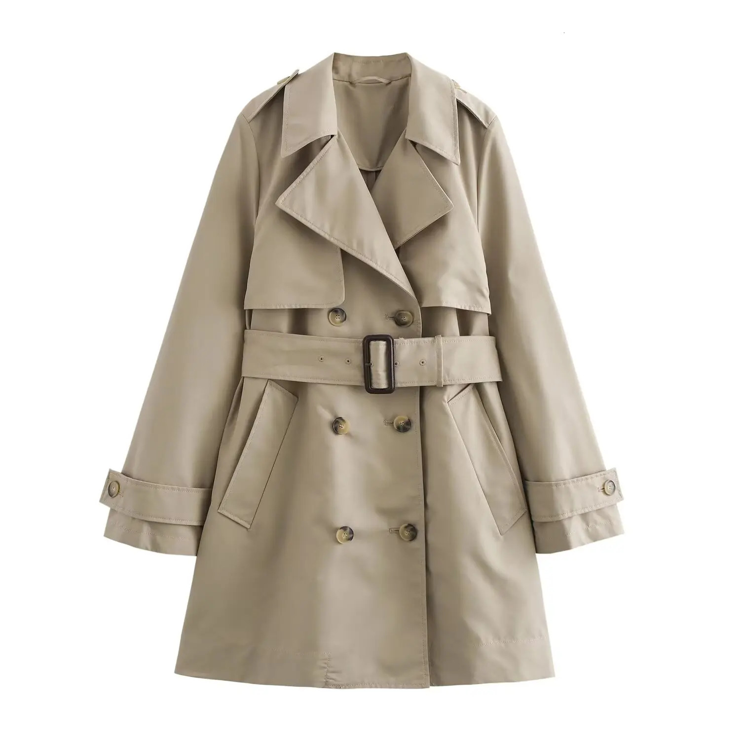 TRAF Women Autumn Fashion Lazy Style with Belt Short Coat Chic Doublebreasted Rear Split Jacket Outerwear Mujer 250822