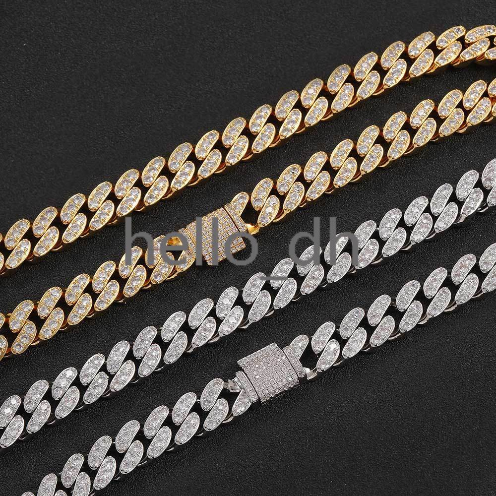 Hip Hop Jewelry Womens 12mm Silver Cuban Link Chain Necklace Micro Pave Bling moissanite Single Row moissanite Cuban Link Chain for Gift