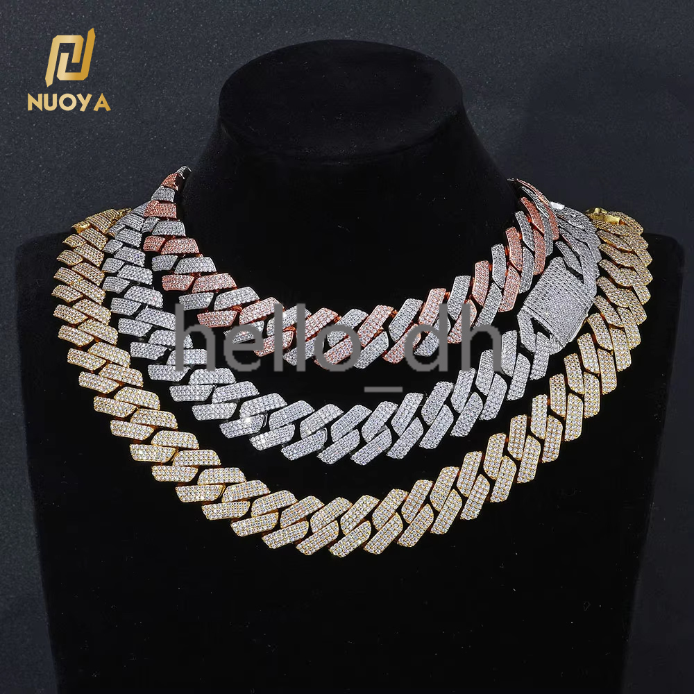 Wholesale 20mm 18K/White/Rose Gold Plated Iced Out Cuban Link Chain Necklace for Women Customizable Hip Hop Jewelry