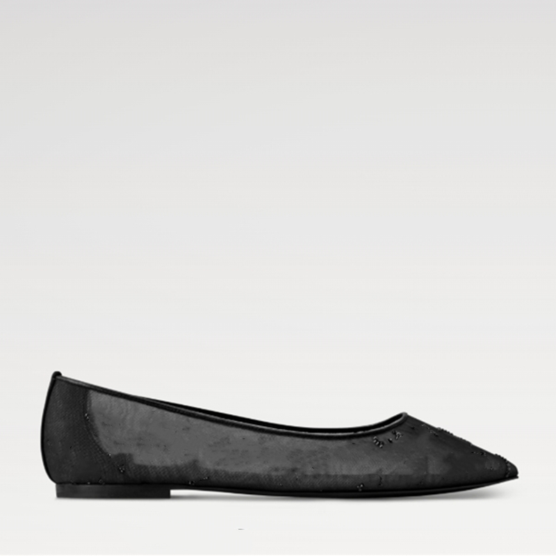 New Gala Flat Ballerina 1AIDR8 Black Mesh Strass Signature details Leather outsole glamorous style semi-translucent mesh sparkling rhinestones sleek