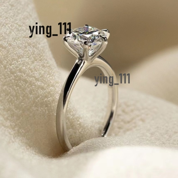 Simple Design White Gold Plated 6 Prongs 1ct Round Moissanite Diamond 925 Sterling Silver Women Rings Jewelry