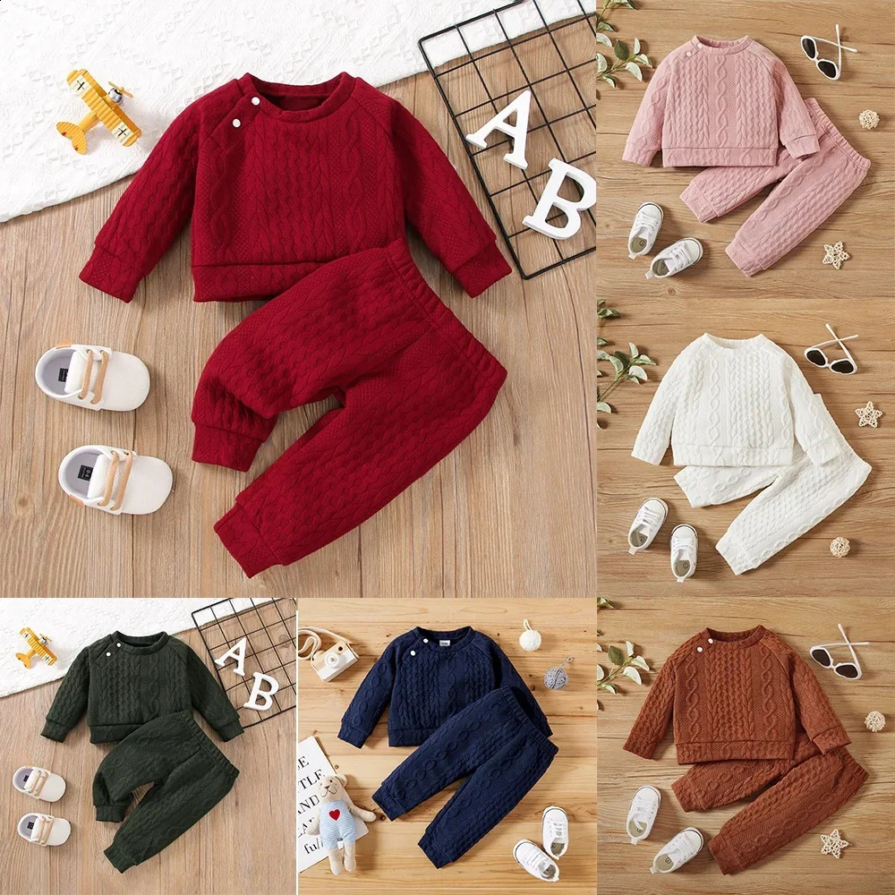 1 à 3 ans pour bébé fille fille d'automne des vêtements d'hiver ensembles de manches longues solides Toppants 2pcs Sport décontracté tenue chaude