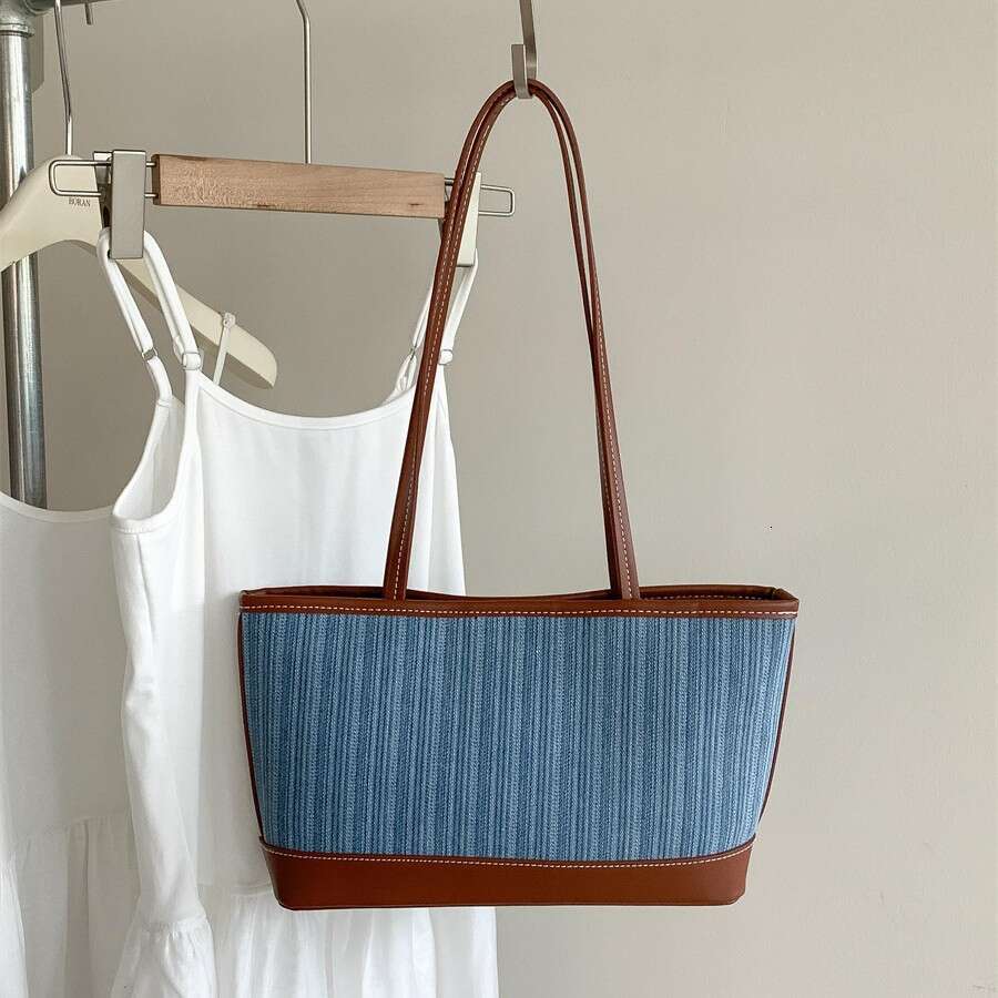 Tote Large Capacity Women's Shoulder Commuting Patchwork Design New Korean Style Canvas Bag Artistic Niche B5