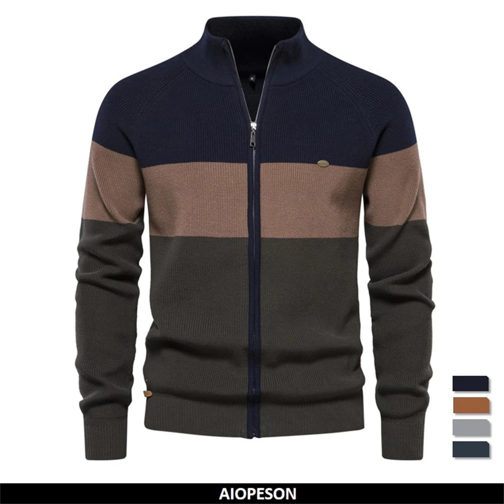 Patchwork d'automne et d'hiver Pull de couleur pour hommes Cardigans à glissière de haute qualité Coton 250822