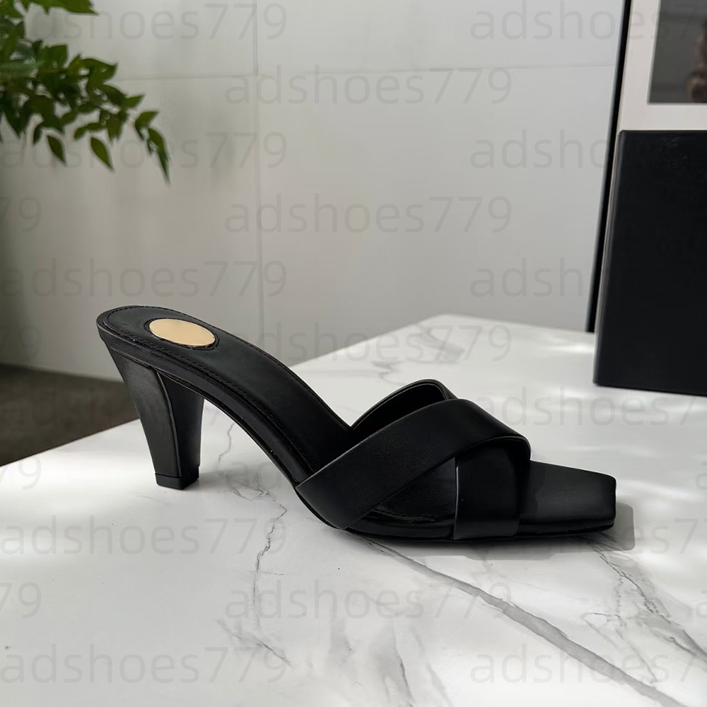 Top quality Women's high-heeled Slippers slide mules fashion genuine leather square toe sandals luxury designer high heels factory footwear Siz