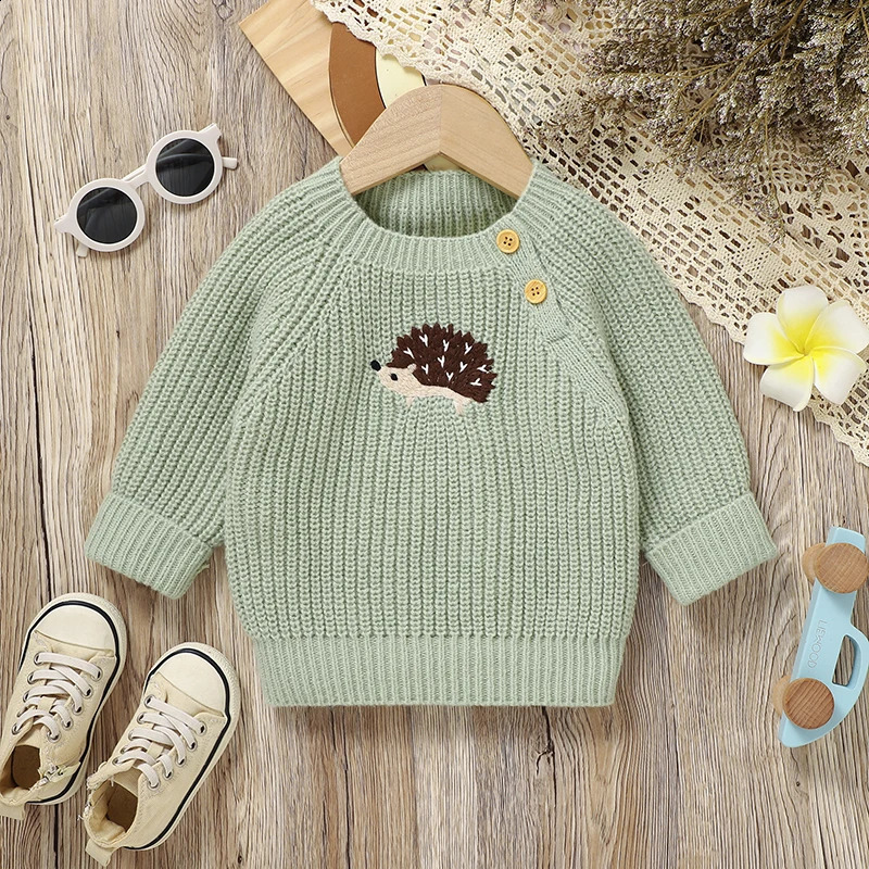 Baby Pullers Tricoted Born Girl Boy Boy Pullover Long Manchet Automne Infant Enfant Vêtements Carton Carton Hédgehog Tops OUTERWEAR250821