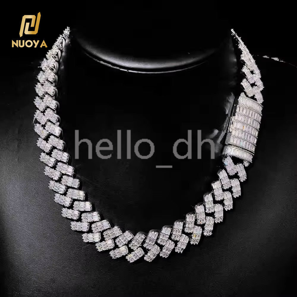Hip Hop Men Jewelry 19mm Prong Cuban Link Chain moissanite Baguette Diamond Iced Out Cuban Link Chain Necklace