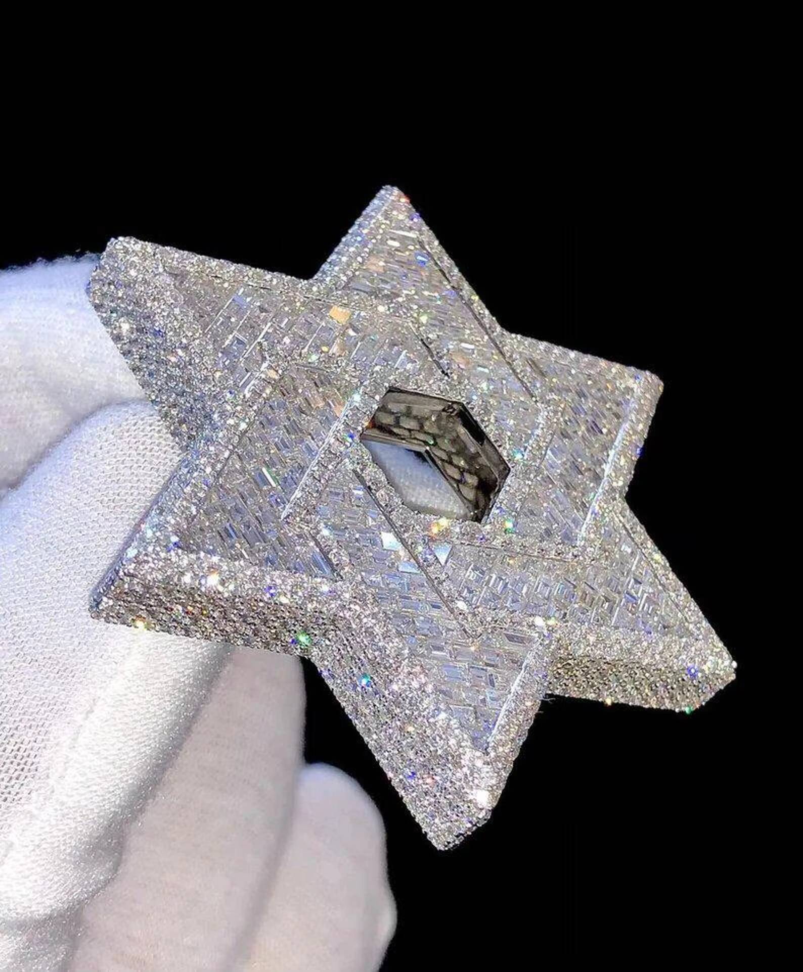 Star Shape Iced Out Moissanite Diamond Star David Pendant 925 Silver Triangles Shield Fine Jewelry Pendants Charms for Men