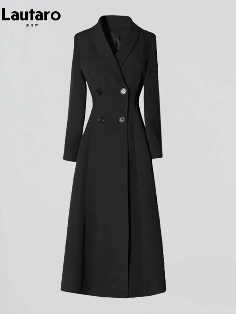 Trench à trench ajusté en noir lautarolong pour femmes chic élégant single poitrine y ner ner printemps élégant 250822