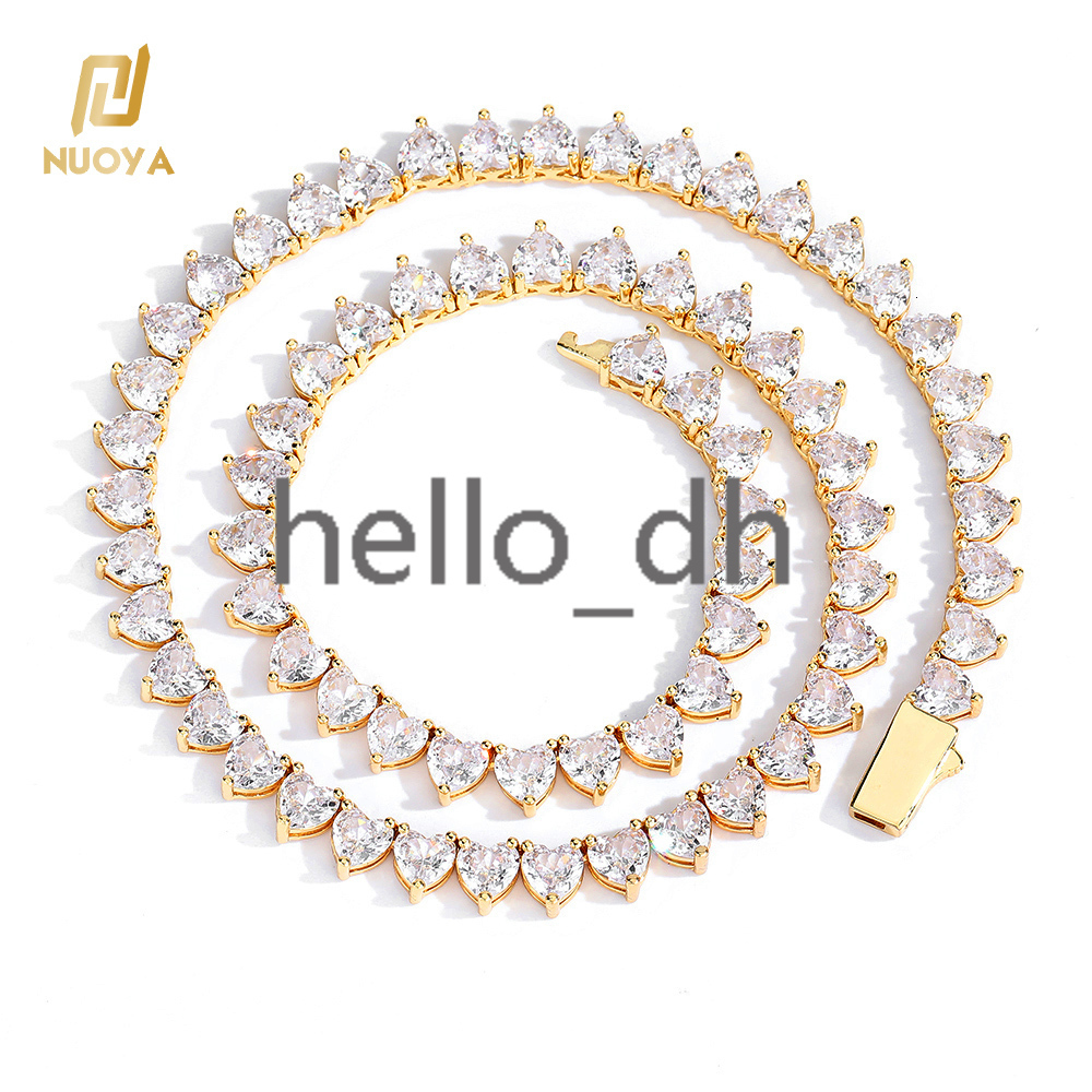 New Style Hiphop Jewelry 18K Gold Plated Iced Out Tennis Chain Heart Shape moissanite moissaniteia Tennis Chain Necklace for Women