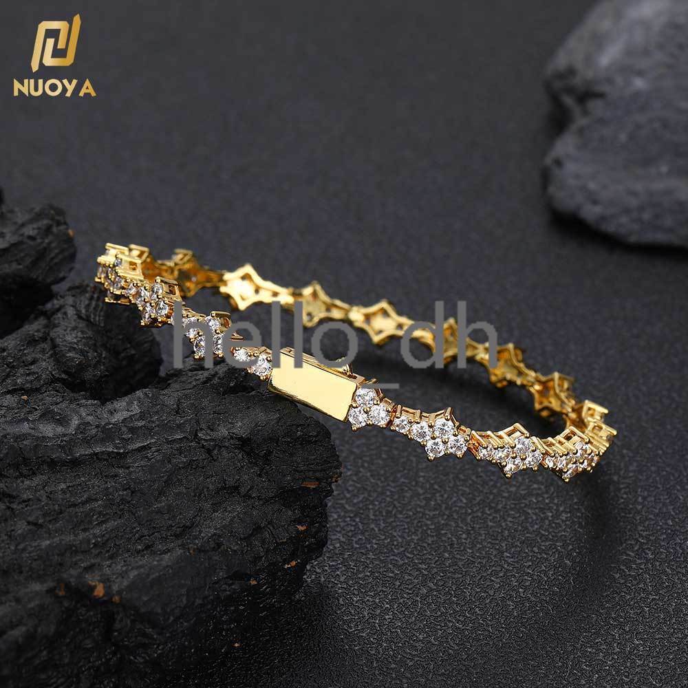Hiphop Jewelry 6.5mm Lced Out Flower Tennis Chain 18K Gold Plated Micro Pave moissanite Diamond Tennis Chain Bracelet