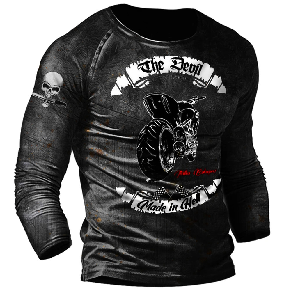 T-shirts de moto vintage pour hommes 3d manches longues route 66 lettre imprimé T-shirt décontracté oversize tee shirt hommes vêtements 250818