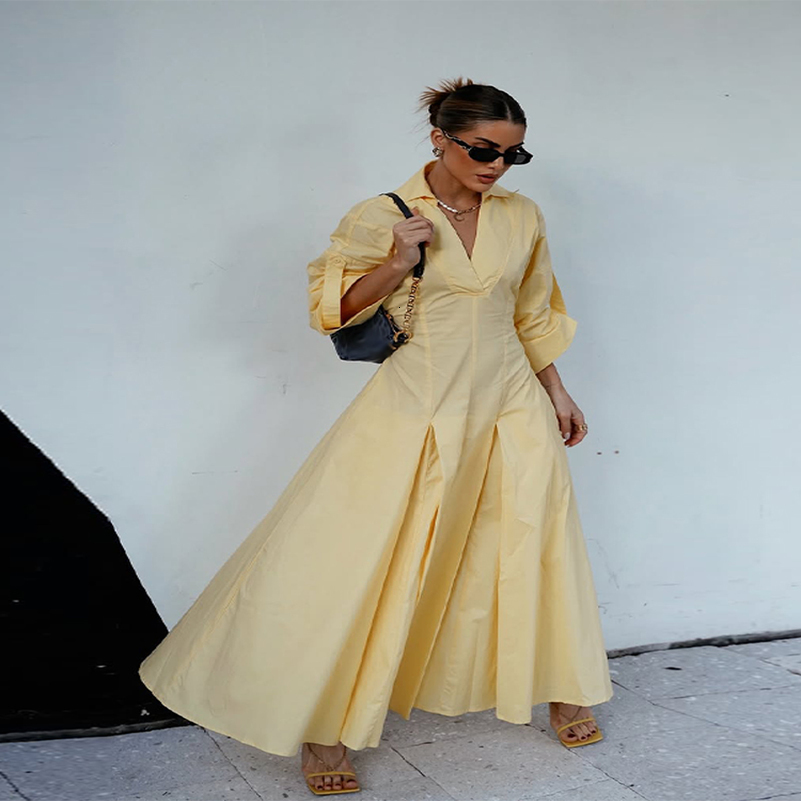 Elegant Office Womens Shirts Dressess Laple Waist Cinching Half Sleeve Pleated Female Robes Summer Fashion Lady Vestidos 250822