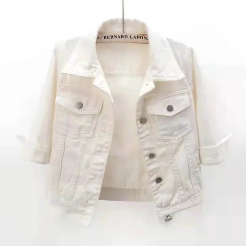 Women Spring Autumn Denim Jacket Tops Pink Color Solid Short Multicolor Feminino Three Quarter Sleeve Jean Jacket Size DURIKIES250821
