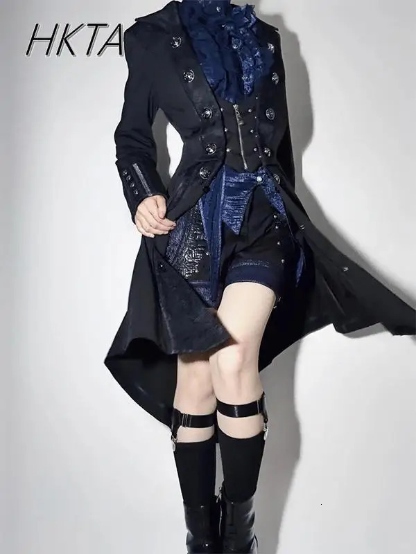 High Sense Spring Y2k Trench Coat Dark Goth Robe Lolita Long Coats Street Men and Womens Jacket Clothing 250822