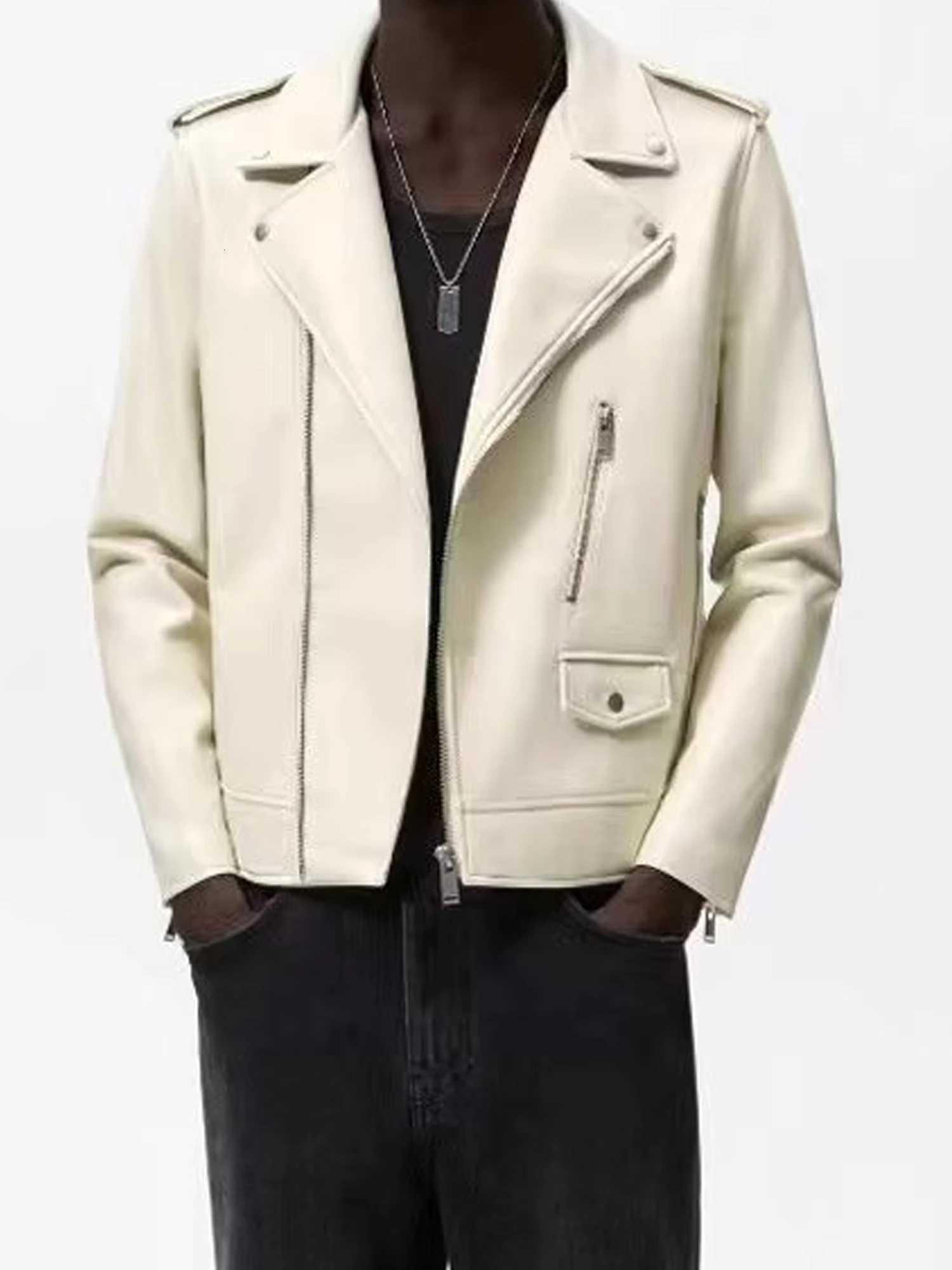 2023 Mens Fashion Leather Jacket Slim Fit Stand Collar PU Jacket Male Windproof Motorcycle Lapel Diagonal Zipper Jackets Men X250822