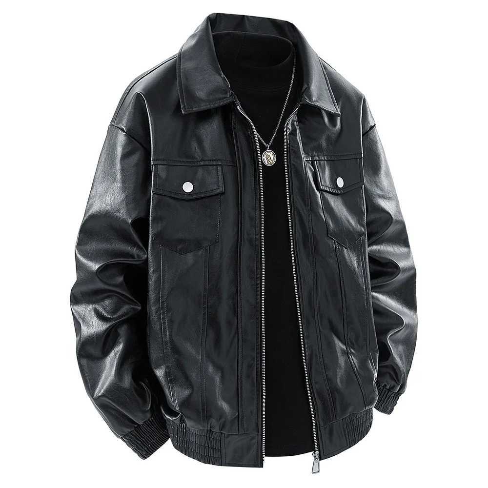 2025 Veste en cuir à cols pour hommes pour le printemps et l'automne style américain tendance et polyvalent veste en cuir pu-poche x250822