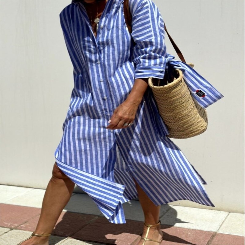 Autumn Long Sleeve Shirt Dress Elegant Belt Long Dress For Women Fashion Print Button Lapel Neck Casual Dresses Robe Femme 250822