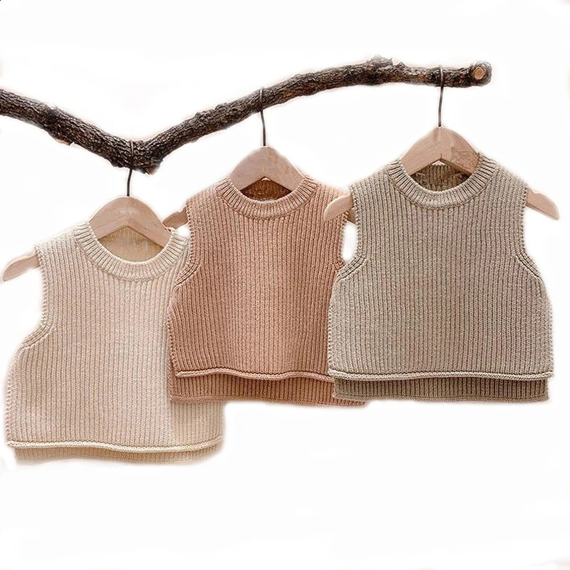 Baby Girls Sweaters Baby Girl Solid Sleeveless Pullover Vest Baby Boys Sweaters Knit Vest Kids Toddler Autumn Outerwear250821