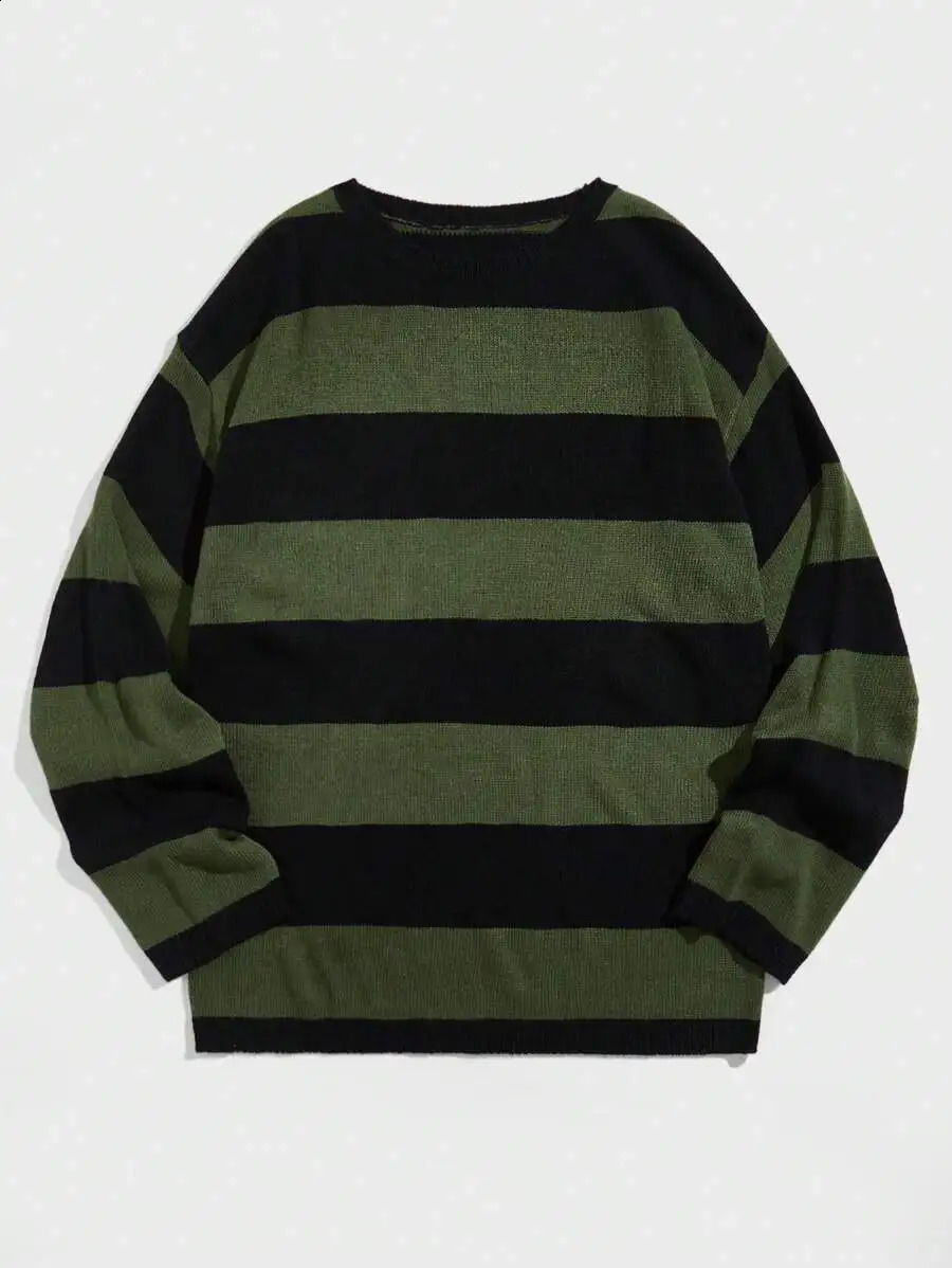 Y2k Clothes Aesthetic Top Strip Print Streetwear men Gothic Pullover WinterKnitted Sweater Harajuku Cotton Aesthetics sweaters 250818