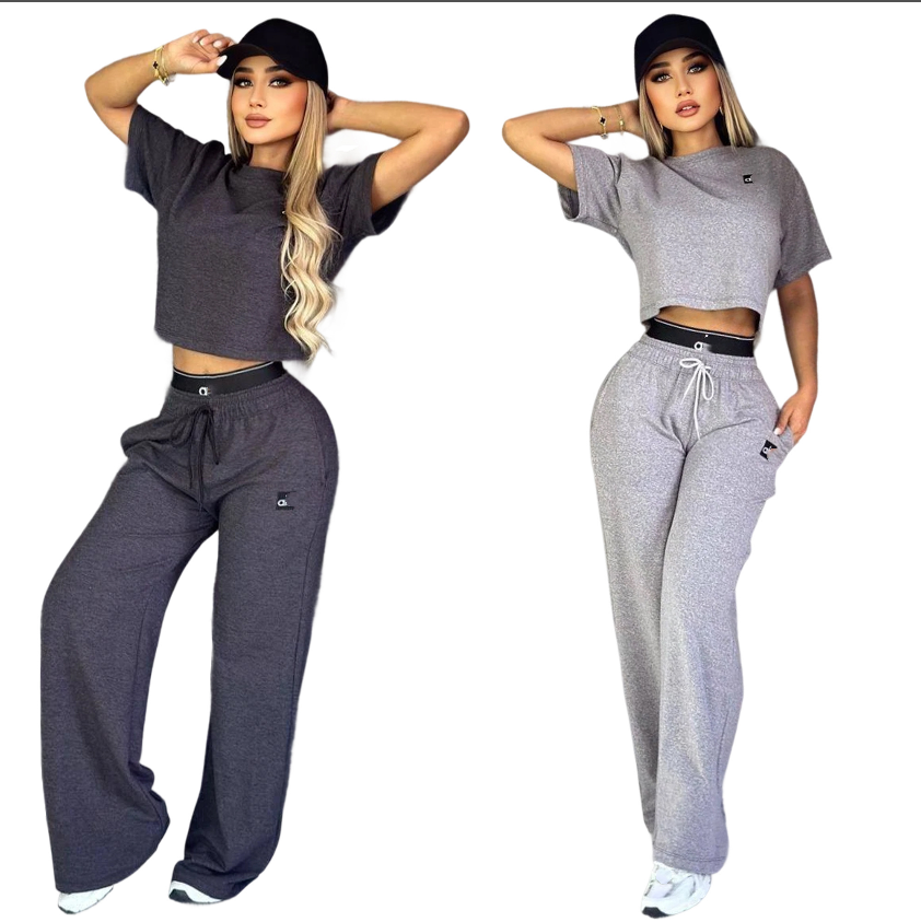Women Two Piece Pants Summer Outfit Tracksuits Casual Crop Top and Legging Sets fashion letter logo lady High waist flared pant Outfits Jogger Suit