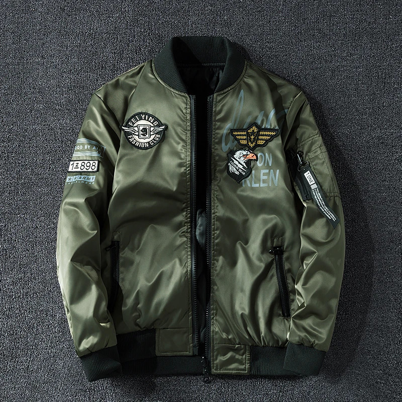 Winter Bomber Jacket Men Military Pilot Jacket Badge Fashion Double Side Wear Motorcycle Jacket Autumn Youth Men Clothing Pocket 250818