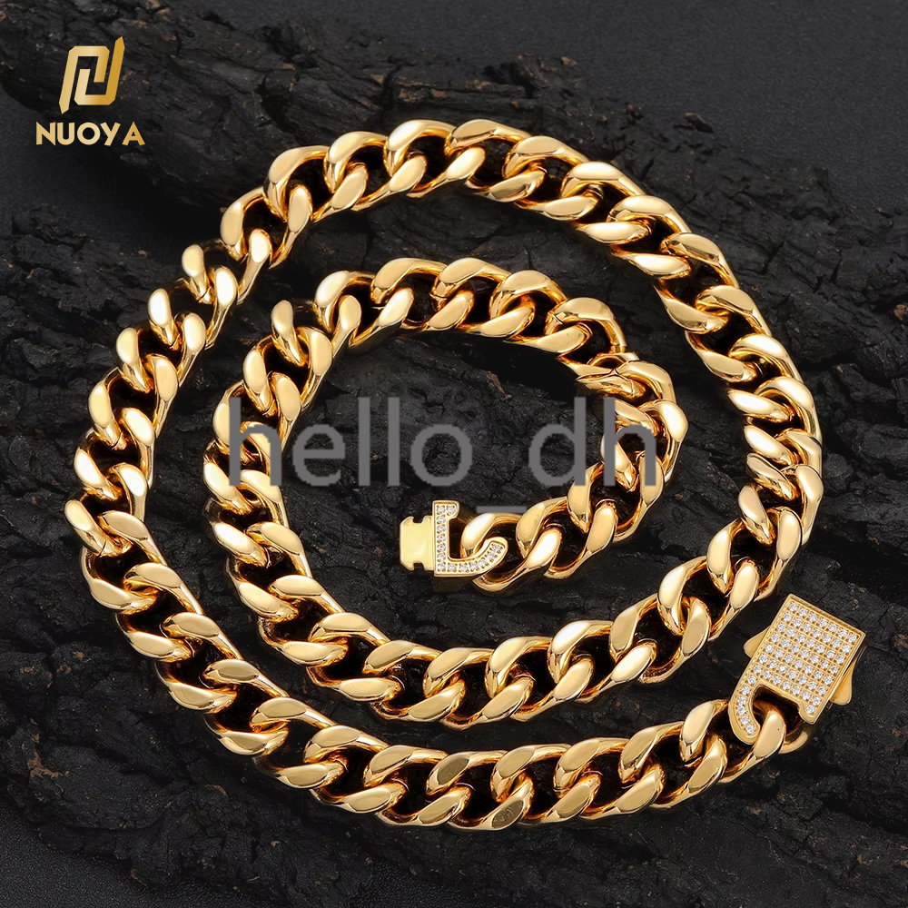 Hip Hop Cuban Curb Link CNC Inlaid moissanite Iced Clasp 18k Gold Plated 925 silver 925 silver Cuban Chain Necklace
