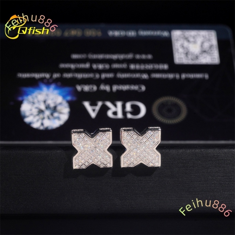 Luxury Four-Pointed Star Iced Out Hip Hop Style 925 Sterling Silver Gold Plated Fashion Stud Earring Moissanite Earrings