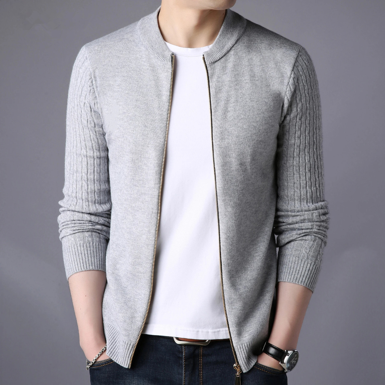 MRMT 2025 Mens Knitted Cardigan Fashion Slim Fit Small Stand Collar Sweater Men Cardigans Man Jackets For Male 250813