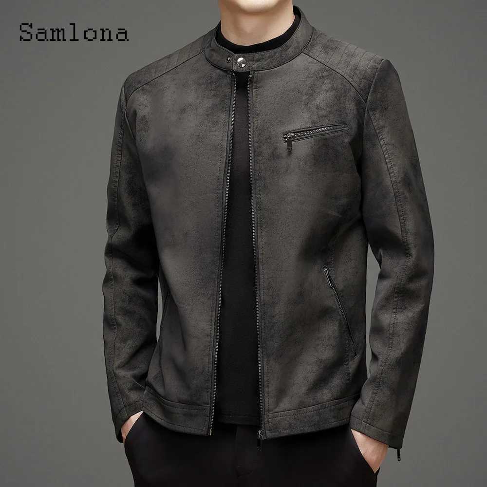 Hommes cool luxe mat en cuir Pu en cuir Mandarin Tops OUTERS VWEAR 2024 Élégance Simplicity Fashion Zipper Pocket Coats Nouveau X250822