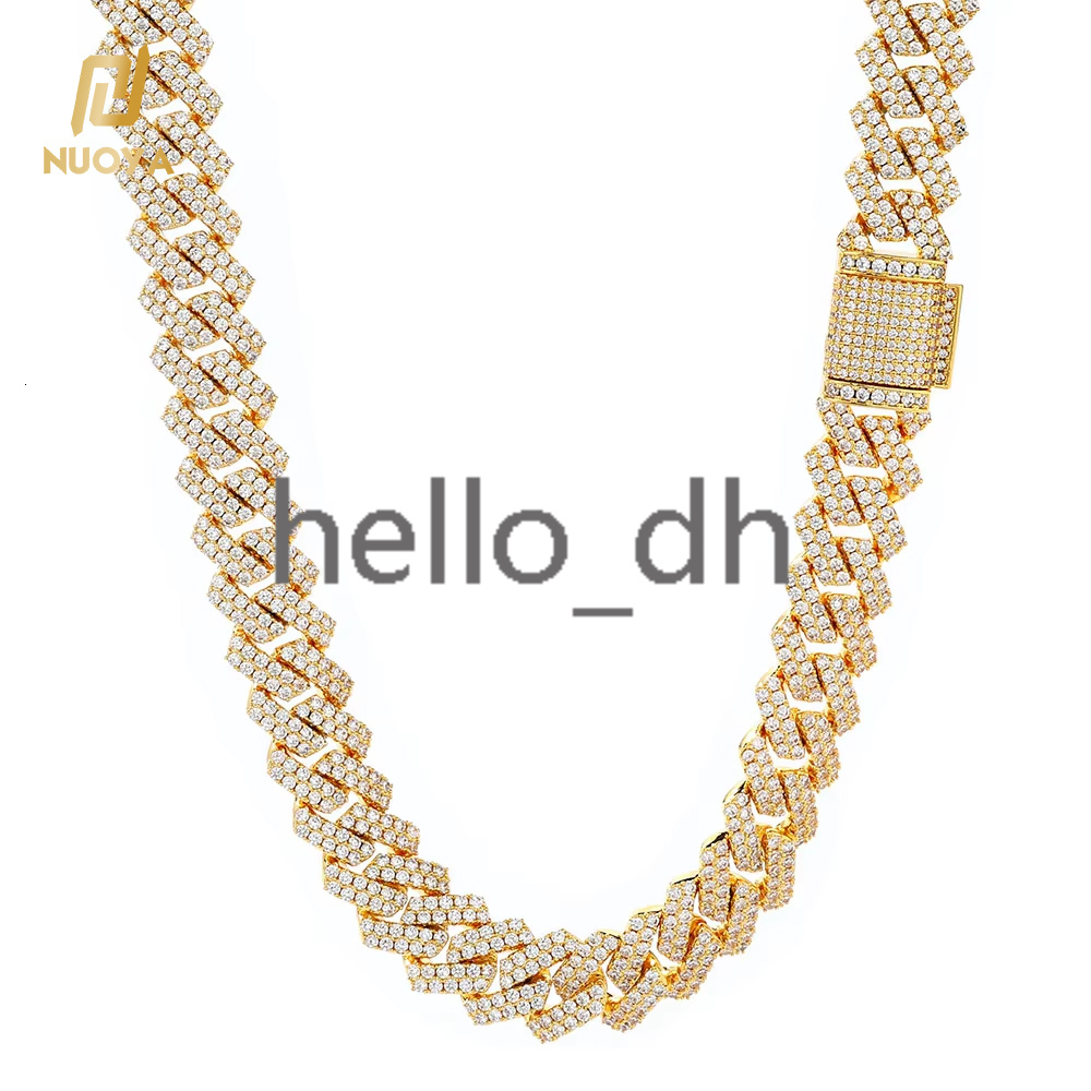 Wholesale 18K Gold Plated Iced Out Cuban Chain Necklace for Women Hip Hop Jewelry Shiny moissanite Diamond Cuban Chains